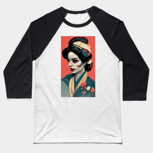 Japanese Geisha in Dark Gothic Style Baseball T-Shirt
